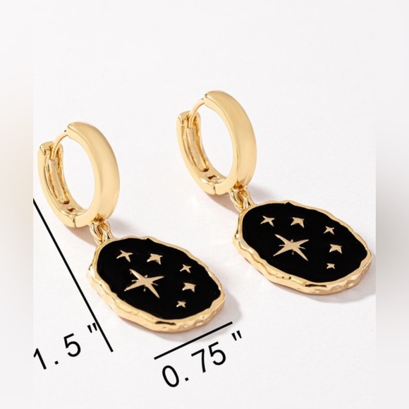 Enamel celestial star drop hoop earrings - Picture 2 of 4